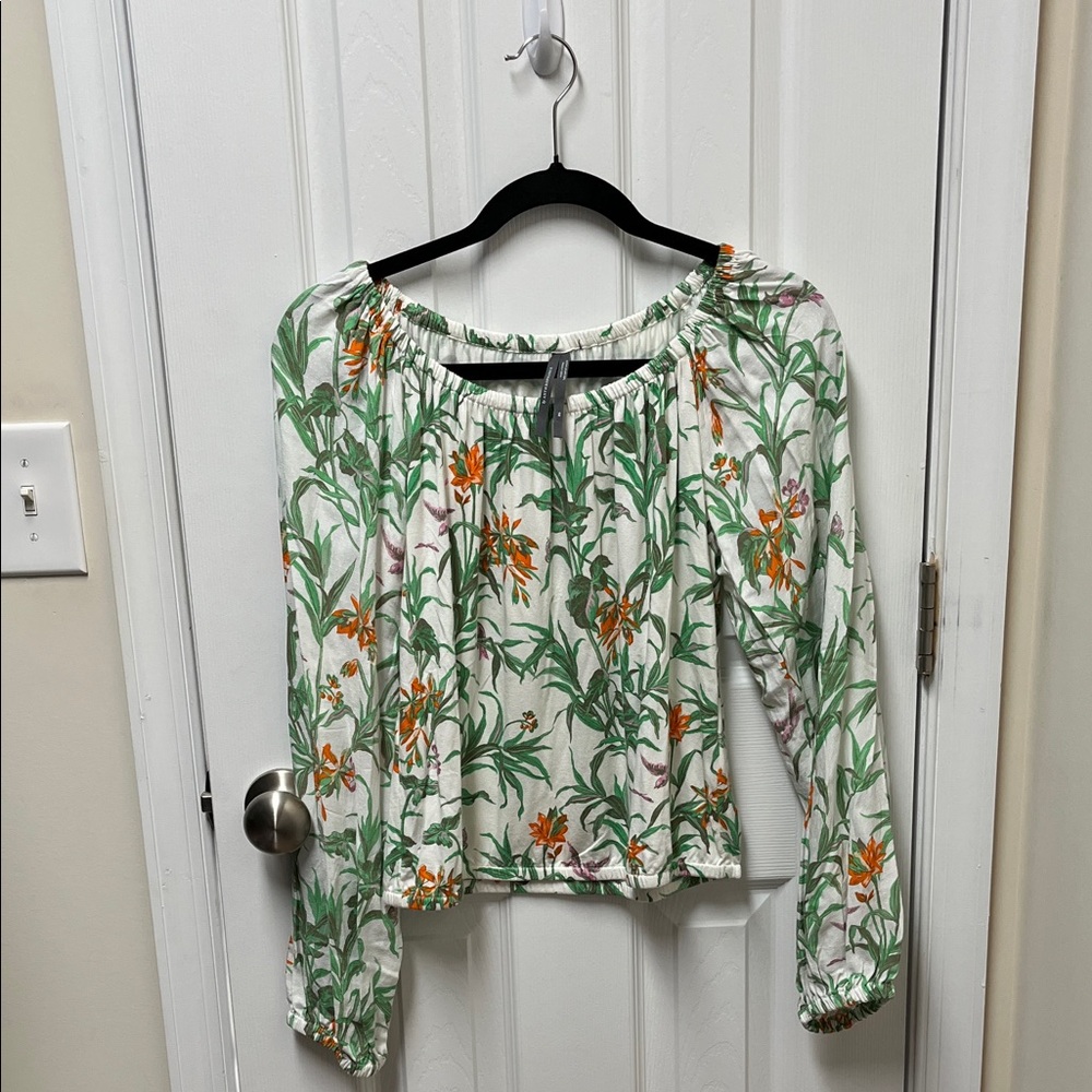 Anthropologie Green and Orange Floral Blouse